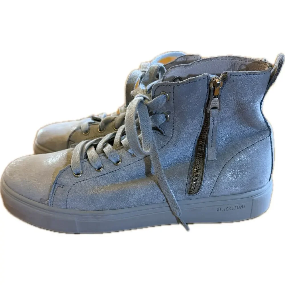 Blackstone Women's High-Top Sneakers Blue Side Zip‎ Lace-Up $195 MSRP EU Size 40